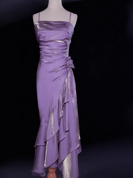 Vintage Spaghetti Straps Chiffon Satin Ruffled Prom Dresses Fairytale Party Dresses ED01410