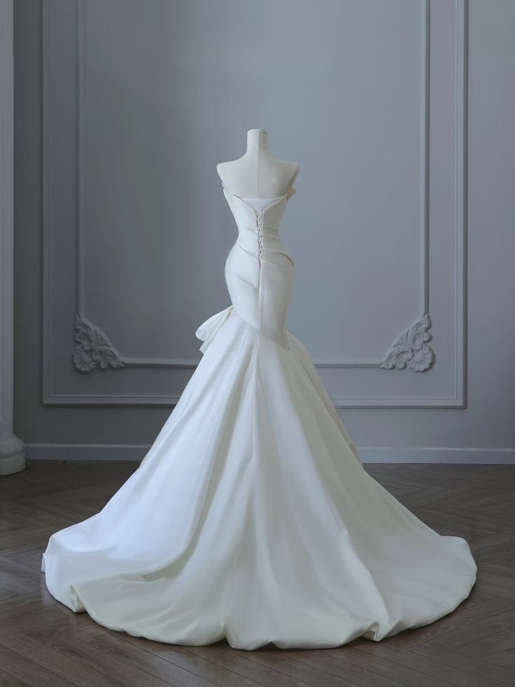 Vestido de novia de satén sin tirantes, corte sirena color marfil, vestido de fiesta largo y delicado ED01425
