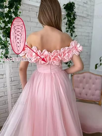 Vestido de fiesta largo de tul con hombros descubiertos y corte A floral, con abertura ED01457