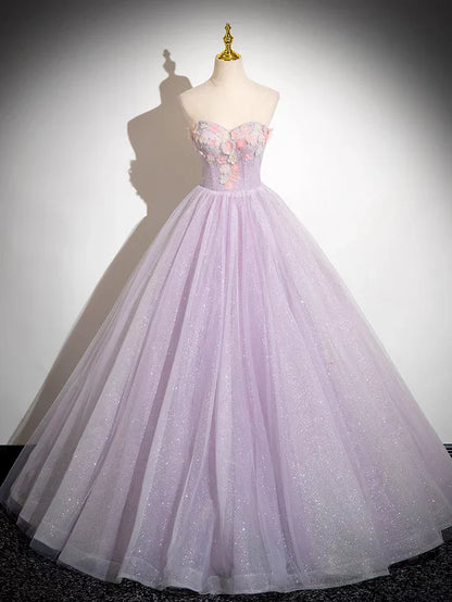 Vestido de fiesta largo de tul brillante con corte en A y hombros descubiertos con apliques florales ED01468