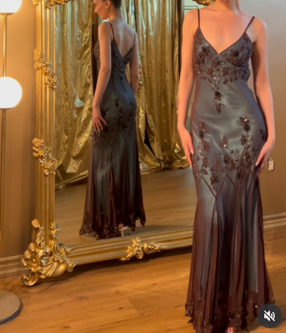 vintage-Inspired Evening Dresses 🩵 Blue Satin Spaghetti Straps Coffee Chiffon Long Prom Dresses with Beading ED01469