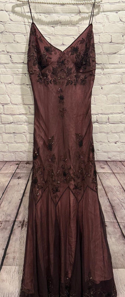 vintage-Inspired Evening Dresses 🩵 Blue Satin Spaghetti Straps Coffee Chiffon Long Prom Dresses with Beading ED01469