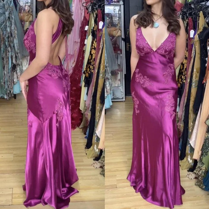 Chic A-Line Satin Spaghetti Straps Green Vintage  Backless Long Prom Dresses  ED01470