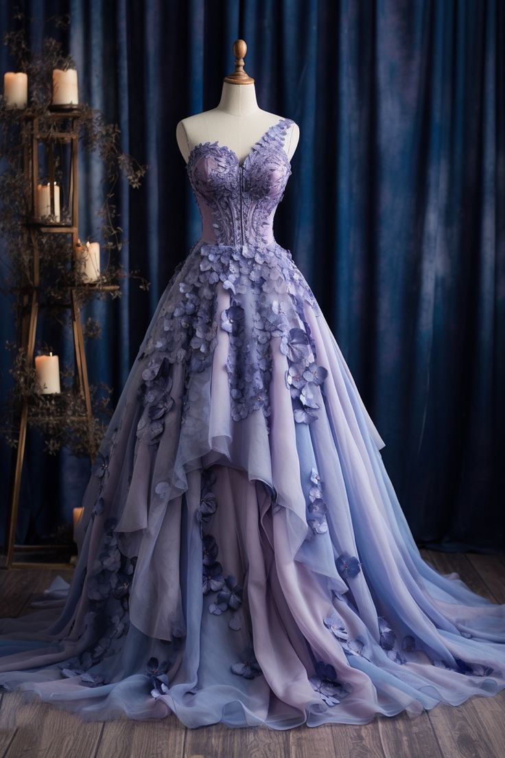 Purple A-line One Shoulder Chiffon Long Prom Dresses,Sweetheart Applique Evening Gown ED01480
