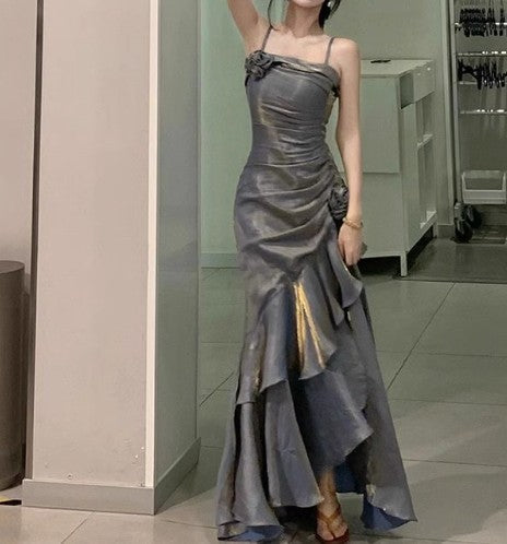 ❤️Elegant Satin Prom Dress for Quinceanera&Party-Fairytale A-line Straps Evening Gown for Birthday ED01484