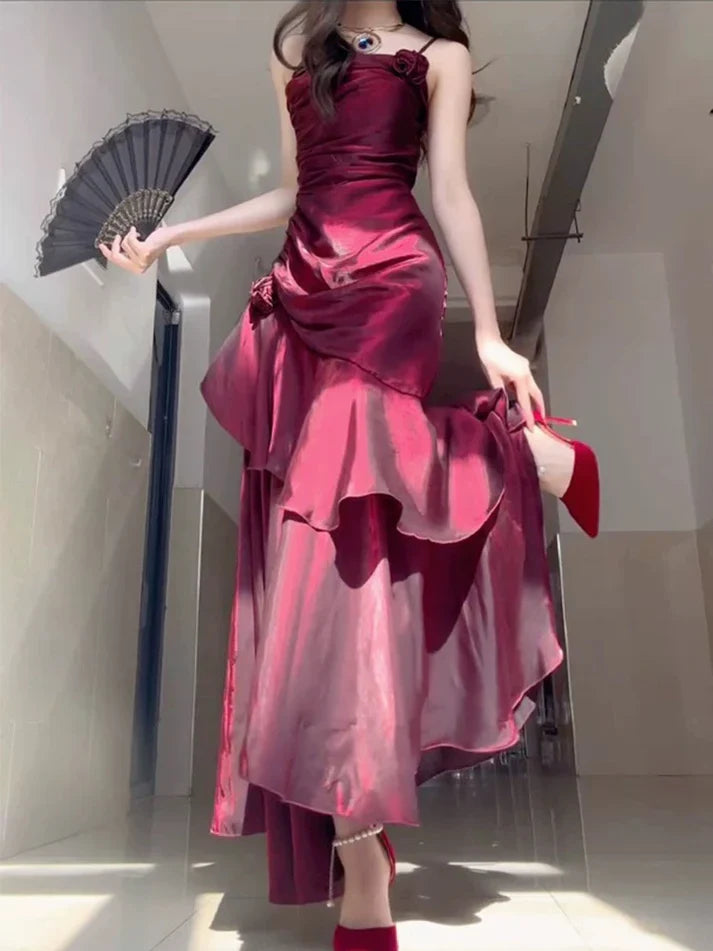 ❤️Elegant Satin Prom Dress for Quinceanera&Party-Fairytale A-line Straps Evening Gown for Birthday ED01484