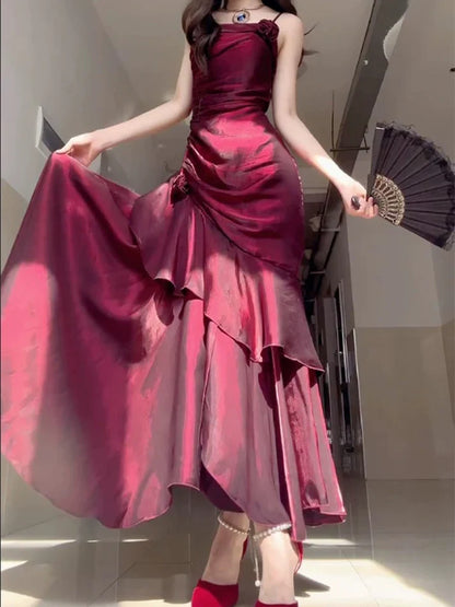 ❤️Elegant Satin Prom Dress for Quinceanera&Party-Fairytale A-line Straps Evening Gown for Birthday ED01484