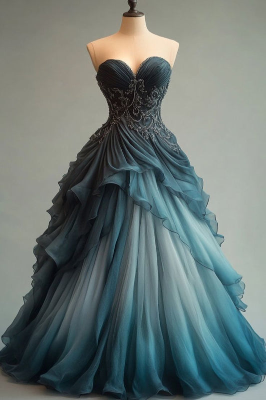 Vestido de fiesta largo de tul con escote corazón y cuentas, elegante vestido de quinceañera ED01487
