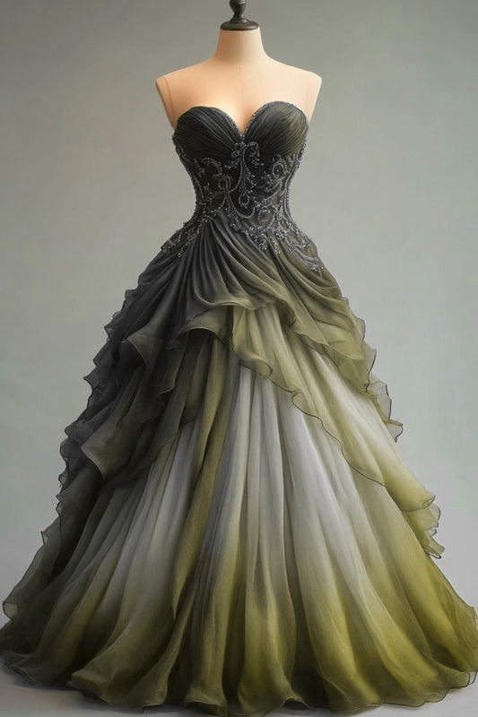 Vestido de fiesta largo de tul con escote corazón y cuentas, elegante vestido de quinceañera ED01487