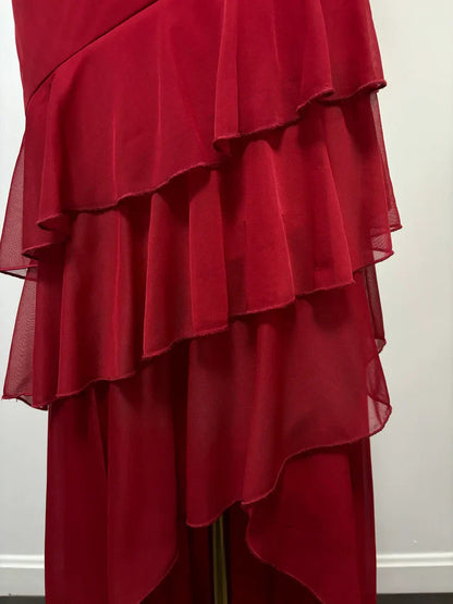 Vestido de fiesta burdeos de gasa con escote halter, espalda descubierta y corte en A, para dama de honor, largo hasta los tobillos, ED01515
