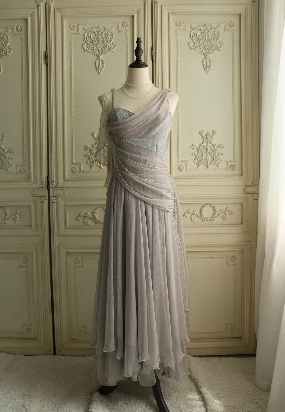 Vestidos de fiesta asequibles por menos de $180 ||Precioso vestido de fiesta de gasa rosa con tirantes finos y perlas de princesa ED01517
