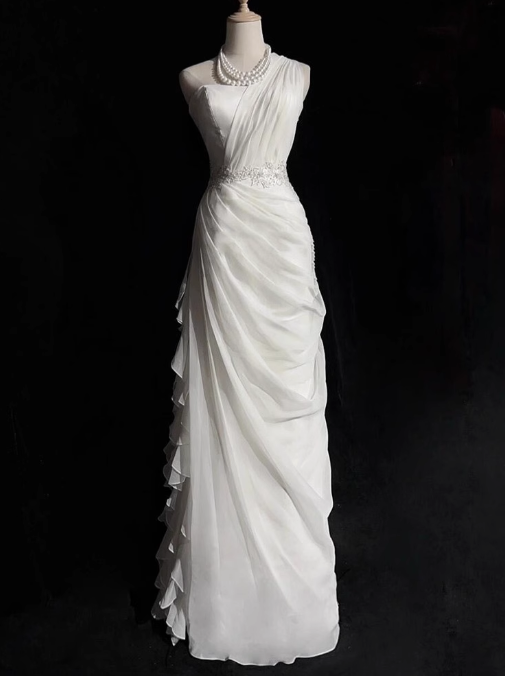 Vestido de fiesta largo de tul satinado blanco ajustado, vestido de novia sencillo ED01535