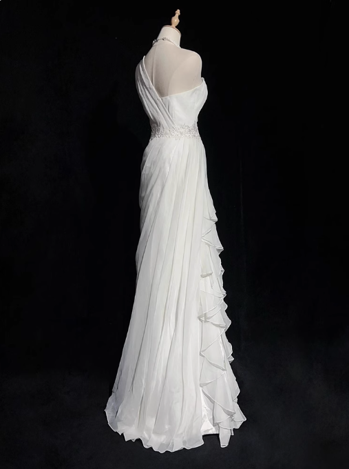 Vestido de fiesta largo de tul satinado blanco ajustado, vestido de novia sencillo ED01535