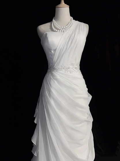 Vestido de fiesta largo de tul satinado blanco ajustado, vestido de novia sencillo ED01535