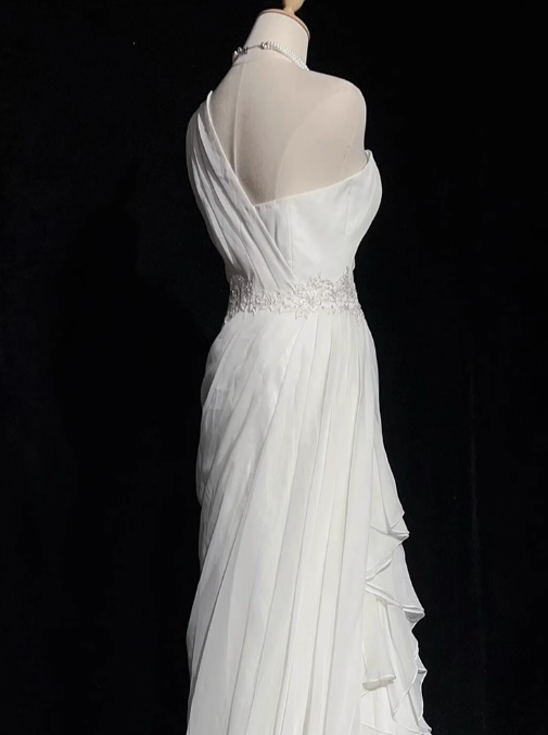 Vestido de fiesta largo de tul satinado blanco ajustado, vestido de novia sencillo ED01535