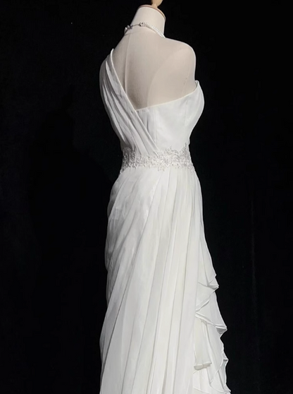 Vestido de fiesta largo de tul satinado blanco ajustado, vestido de novia sencillo ED01535
