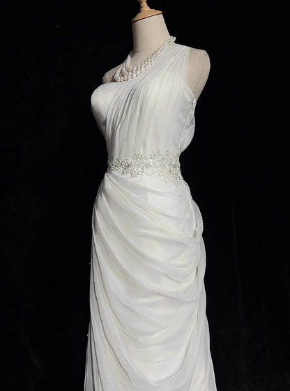 Vestido de fiesta largo de tul satinado blanco ajustado, vestido de novia sencillo ED01535