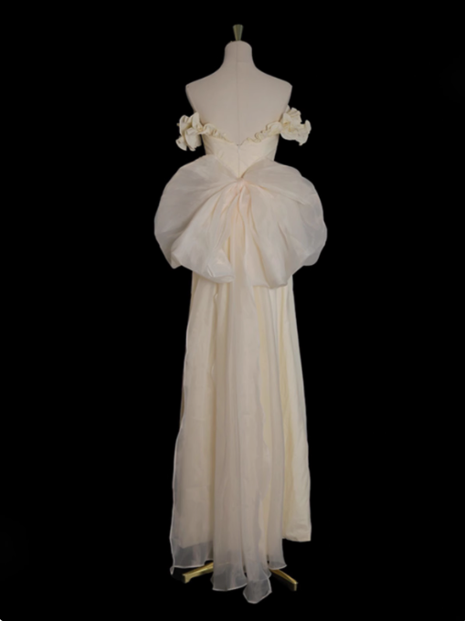 Vestido de fiesta largo de tul con hombros descubiertos, corte A, satén, amarillo claro, para graduación, boda, ED01536