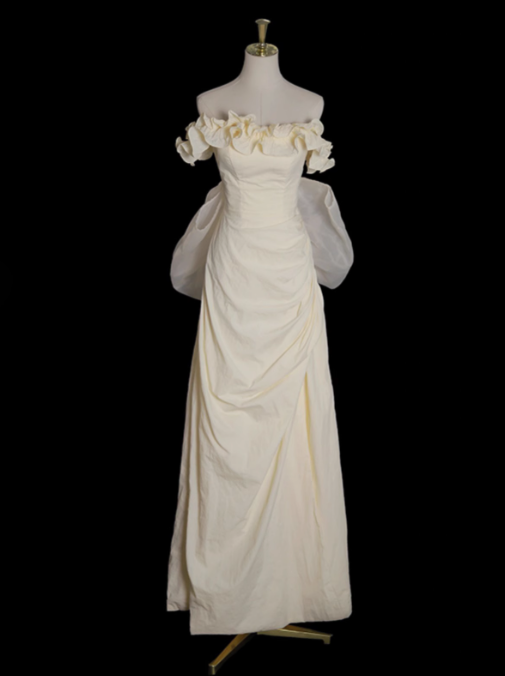 Vestido de fiesta largo de tul con hombros descubiertos, corte A, satén, amarillo claro, para graduación, boda, ED01536
