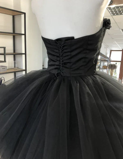 A-line Sweetheart Corset Tulle Strapless Prom Dress ED01560