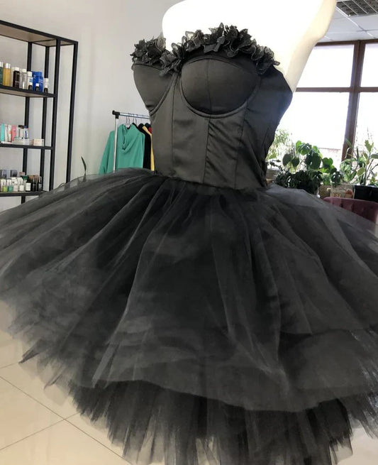 A-line Sweetheart Corset Tulle Strapless Prom Dress ED01560