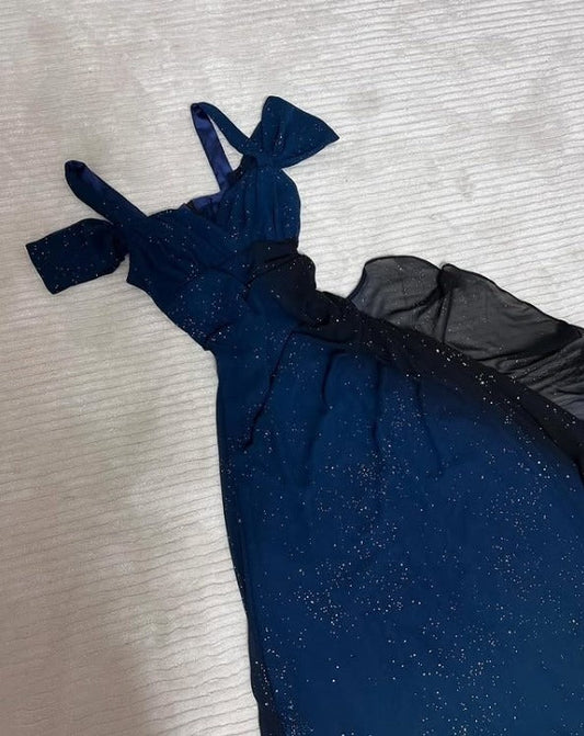 Elegant Gradient Blue V-neck Glitter Chiffon Prom Dresses Party Dresses ED01564