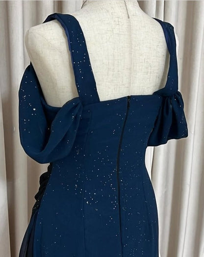 Elegant Gradient Blue V-neck Glitter Chiffon Prom Dresses Party Dresses ED01564