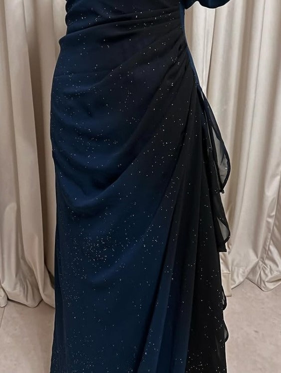 Elegant Gradient Blue V-neck Glitter Chiffon Prom Dresses Party Dresses ED01564