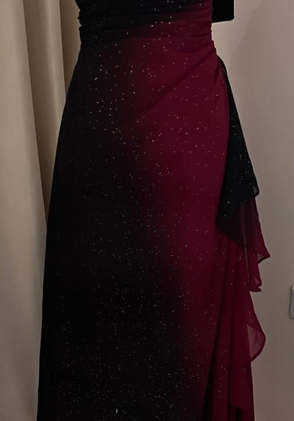 Elegant Gradient Blue V-neck Glitter Chiffon Prom Dresses Party Dresses ED01564