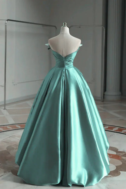 Vestido de novia largo de satén con hombros descubiertos y corte A ED01565