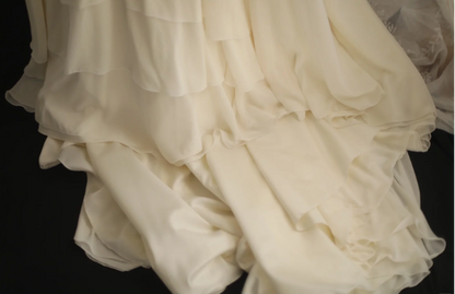 Vestido largo estilo imperio de gasa con escote cuadrado en beige, con encaje y cuentas, para fiesta de graduación, boda, ED01583