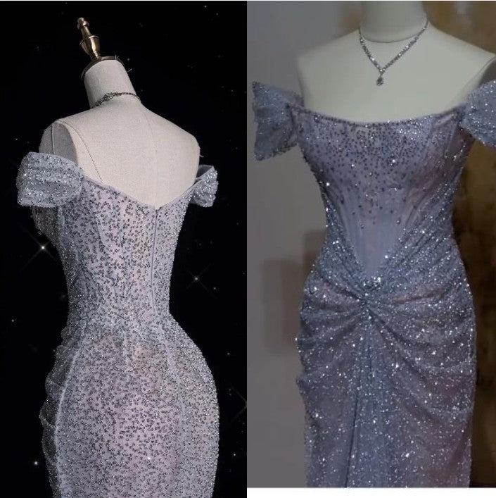 Mermaid Gown💍 Off The Shoulder Tulle Sequins Long Prom Dress for Formal Events &Quinceanera ED01599