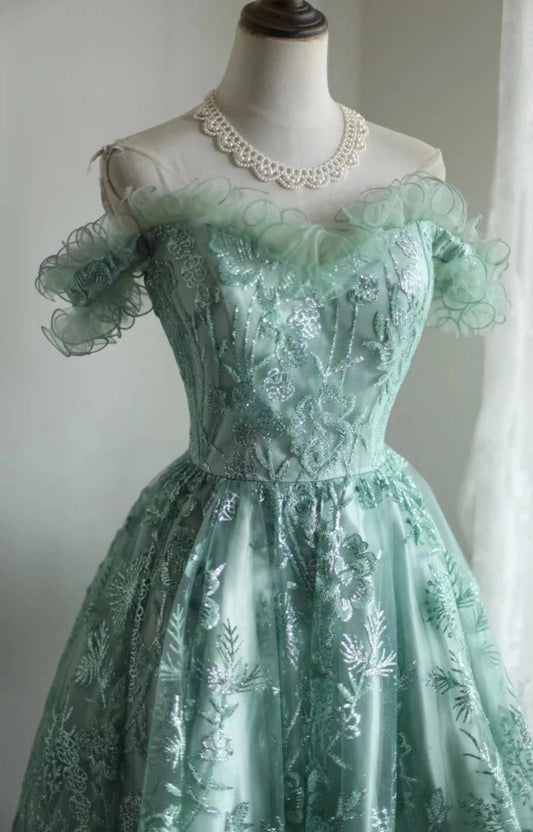 Vestido corto de fiesta verde de tul con lentejuelas y cuentas, corte A, para regreso a casa, ED01608