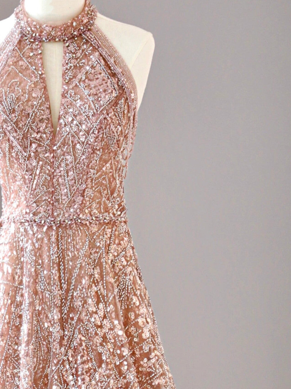 Vestido de fiesta largo de tul con lentejuelas y escote halter, corte A, vestido de noche formal ED01614