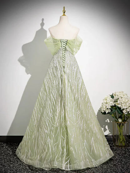 Vestido largo de fiesta de quinceañera con hombros descubiertos, tul brillante y lentejuelas, corte en A, ED01618