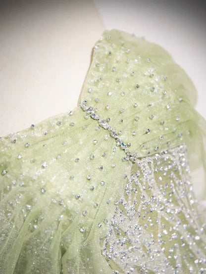 Vestido largo de fiesta de quinceañera con hombros descubiertos, tul brillante y lentejuelas, corte en A, ED01618
