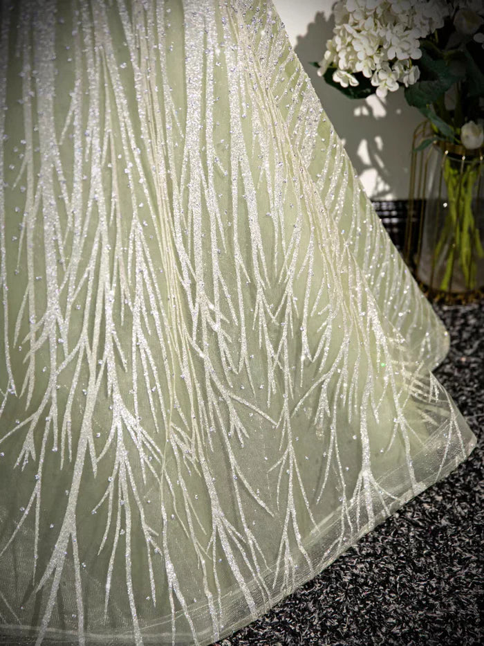 Vestido largo de fiesta de quinceañera con hombros descubiertos, tul brillante y lentejuelas, corte en A, ED01618