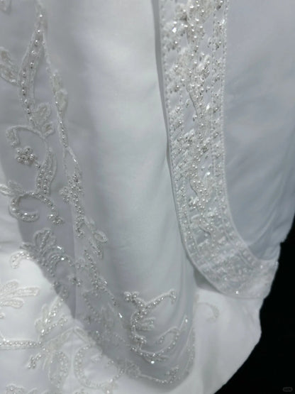 Vestido de fiesta largo de satén con cuentas y tirantes finos, corte A, blanco, para novia, graduación, ED01630
