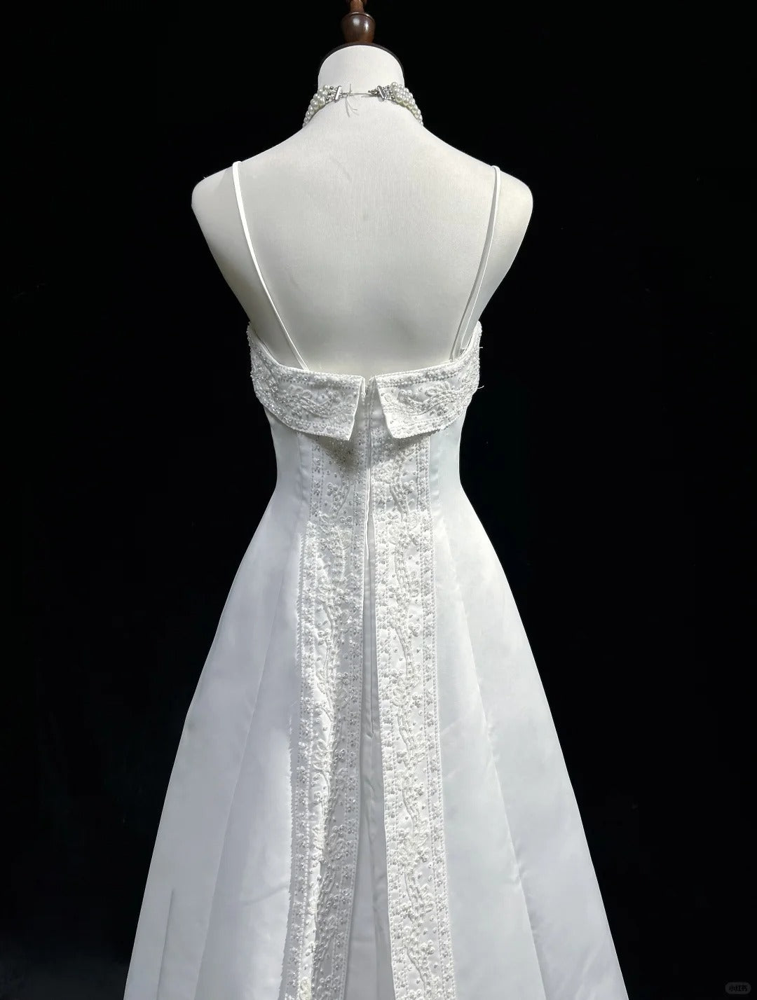Vestido de fiesta largo de satén con cuentas y tirantes finos, corte A, blanco, para novia, graduación, ED01630