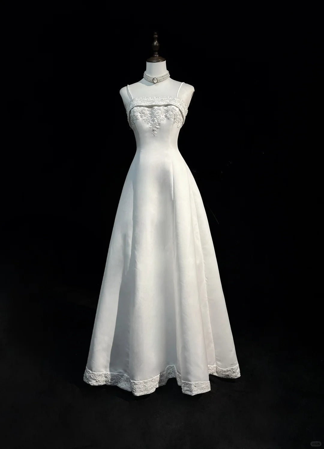 Vestido de fiesta largo de satén con cuentas y tirantes finos, corte A, blanco, para novia, graduación, ED01630