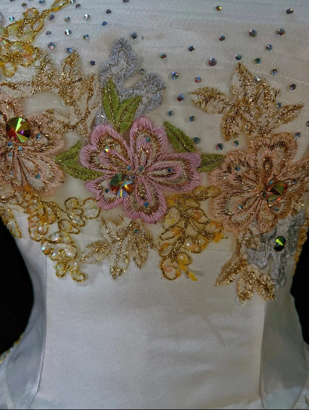 White A-Line Strapless Satin Sequins Long Prom Dress Embroidered Applique Wedding Dress ED01639