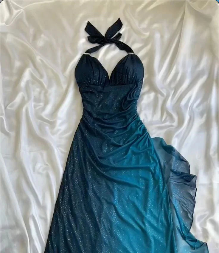Shiny ✨Chiffon Prom Dress for Party&Birthday Elegant Halter Sweetheart Niche Ruffled Evening Gown ED01643