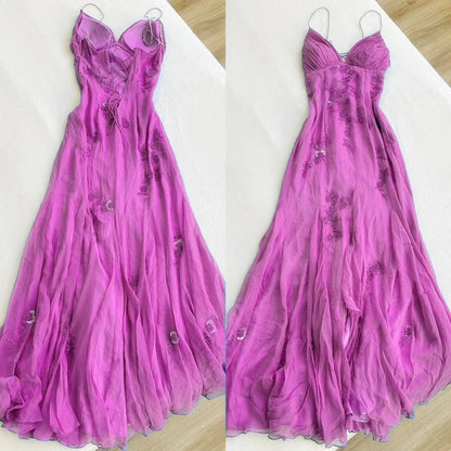 Hermosos vestidos de fiesta con tirantes finos, escote en V, cuentas y espalda descubierta ED01485