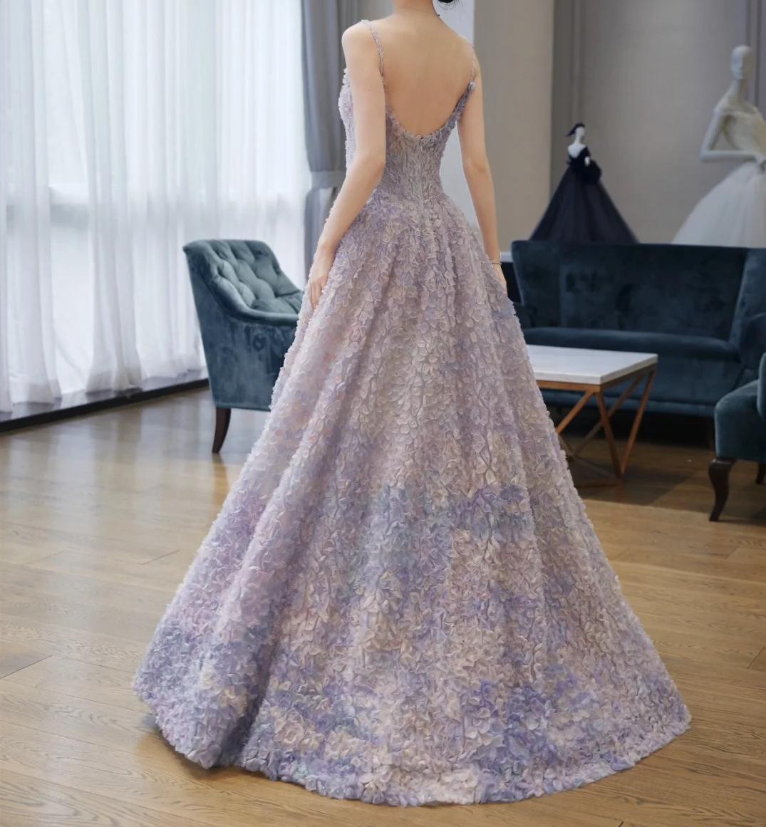 Vestido largo de fiesta con tirantes finos, corte A, tul y apliques, para ceremonia de cumpleaños, ED01654