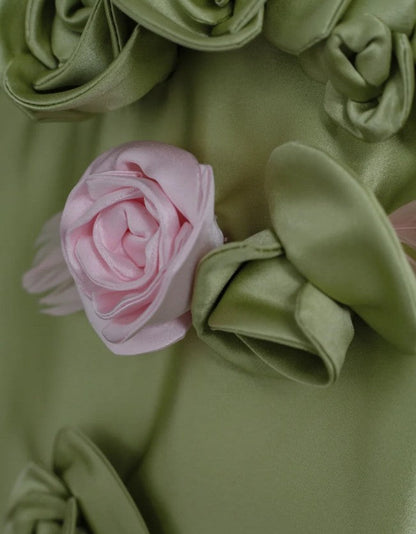 Hermoso vestido de novia largo de satén verde, sin tirantes, corte A, con apliques, ideal para cumpleaños y graduación ED01655