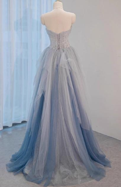 A-Line Sweetheart Neck Sequined Tulle Long Prom Dress Birthday Dress Graduation Prom Dress ED01671