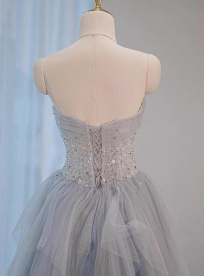 A-Line Sweetheart Neck Sequined Tulle Long Prom Dress Birthday Dress Graduation Prom Dress ED01671