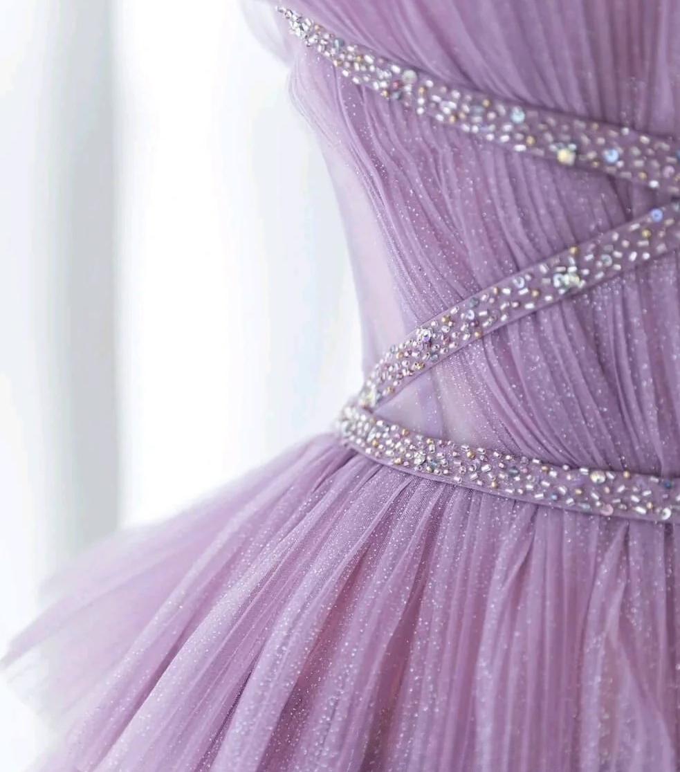 Vestido largo de fiesta morado degradado con tirantes finos, tul y lentejuelas, para cumpleaños y graduación ED01672