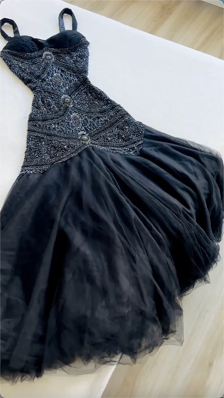 Vintage Yellow Mermaid Tulle Chiffon Long Prom Dress Pretty Birthday Dress ED01679