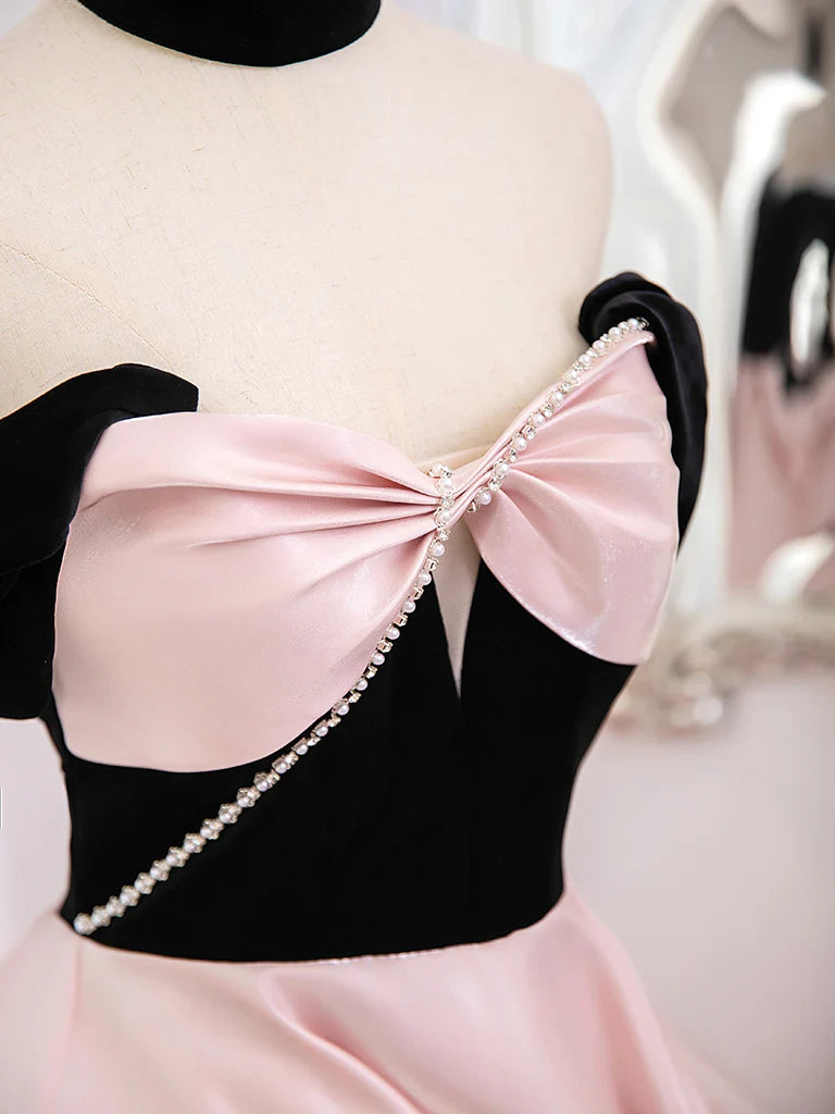 Vestido de fiesta largo de satén rosa con escote corazón y corte en A, vestido formal largo rosa ED017